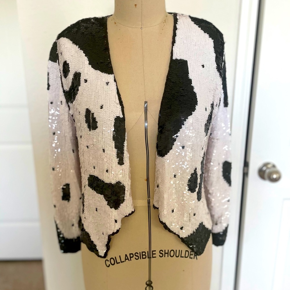 Vintage Sequined Cow pattern Jacket